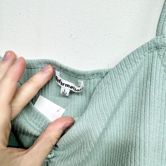 Reformation Women's Green/ Blue Cami Spaghetti Crop Top Size Large - Picture 2 of 3